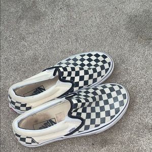 Checkerboard Vans , worn